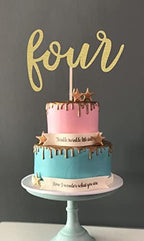 Four Cake Topper - Gold Glitter Happy 4th Birthday Cake Decorating Supplies, for Boy or Girl Party Photo Booth Props