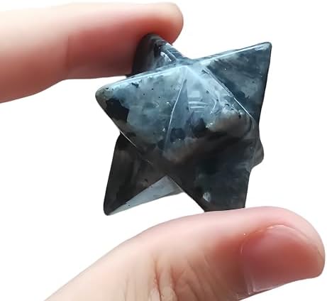 Natural Black Labradorite Crystal Merkaba Star Sacred Meditation Energy Healing Chakra Indoor Decorative Stone,1 Inchs Hexagram Spiritual Stone for Meditation