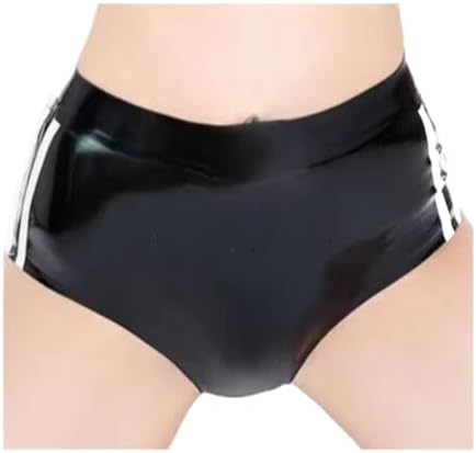 Handmade Sexy Women Latex Rubber Black Shorts With White Strips