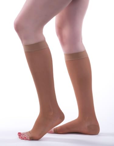 Allegro 20-30mmHg Essential 19 Sheer Support Open Toe Compression Sock - Unisex, Open Toe, Knee High Support Stockings