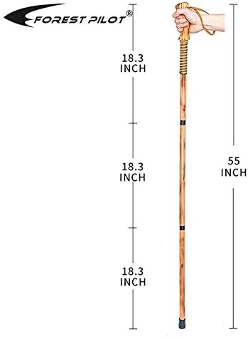FOREST PILOT 3-pc Detachable Hardwood Walking Stick Pine Handle with Compass (Nature Color, 55 Inches, 1 Piece)
