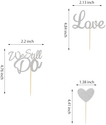 24Pcs We Still Do Cupcake Toppers Glitter Love Heart Marriage Anniversary Cupcake Picks Bridal Shower Wedding Engagement Birthday Cake Decorations Supplies - Silver Glitter