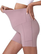 POSHDIVAH Women's Maternity Yoga Shorts Over The Belly Bump Summer Workout Running Active Short Pants with Pockets 5"/8"