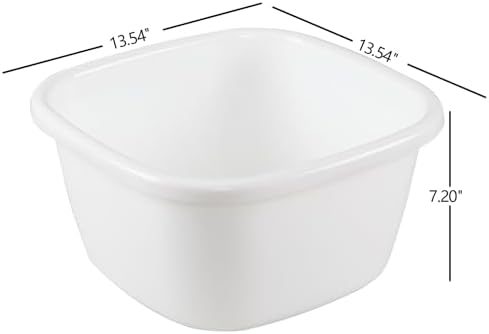 2 Pack 18 Quart Large Deep Plastic Wash Basins, Square Dish Pan, Kitchen Sink Dish Washing Bin, White