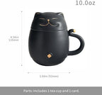 HEER Cat Tea Cup with Infuser and Lid - 10oz Ceramic Loose Leaf Tea Mug - Cat Lover Gift for Friends Family. (Black)