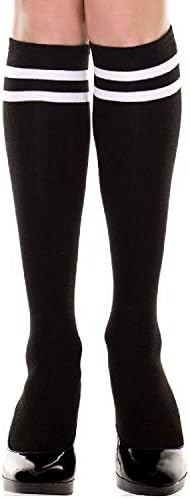 Black Knee High Sock Stockings with White Stripes