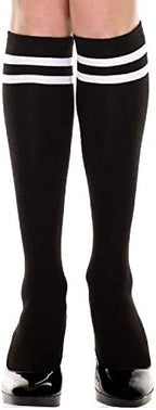 Black Knee High Sock Stockings with White Stripes