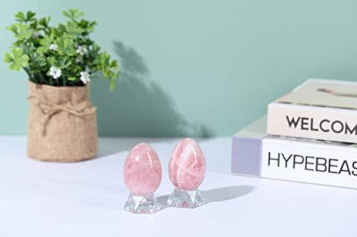 Jovivi Natural Rose Quartz Egg Sphere Sculpture Reiki Healing Crystal Gemstone Ball Divination Figurine with Acrylic Stand for Home Decoration