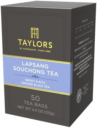 Taylors of Harrogate Lapsang Souchong, Black Tea, Pillow Tea Bags, 50 Count (Pack of 1), Smoky, Rich and Strong, Caffeinated, Enjoy Hot or Iced, 50 Teabags