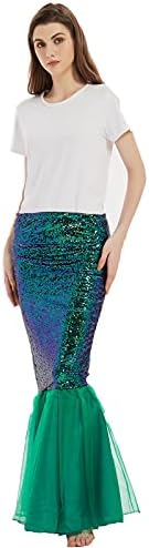 Women's Mermaid Tail Costume Cosplay Halloween Party Sequin Maxi Skirt Dress
