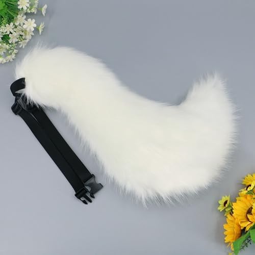 Furry Fox Tail for Cosplay Faux Fur Wolf Dog Raccoon Tail Animals Tail for Halloween Christmas Party