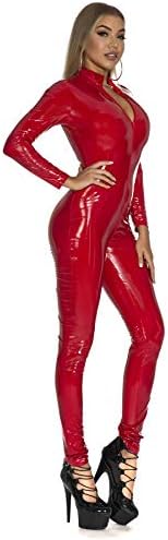 FEOYA Womens Latex Catsuit Patent Leather Bodysuit Metallic Jumpsuit Party Clubwear Skinny Stretch Pvc Outfits XS-3XL