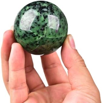 JIC Gem Small Red&Green Treasure Crystal Sphere Ball Natural Ruby Zoisite Healing Crystal Ball with Decoative Stand for Fengshui Meditation Decoation (50-60mm)