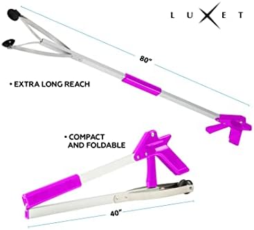 Luxet Reacher Grabber Tool X-Long 80" Aluminum Suction Cup Jaw, Foldable Lightweight Reacher Grabber Pickup Tool, Gripper Grabbers for Elderly Grab it Reaching Tool Trash Picker Grabber (Pink)