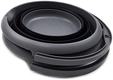 SAMMART Set of 2-5L (1.32Gallon) Collapsible Fishing Bucke - Foldable Round Tub - Portable Plastic Water Pail - Space Saving Outdoor Waterpot(2, Grey/Black)
