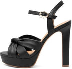 Women's Platform Heels Sandals Ankle Strap Round Open Toe High Heeled Sandals Slip On Stiletto Slides Dress Party Wedding Shoes