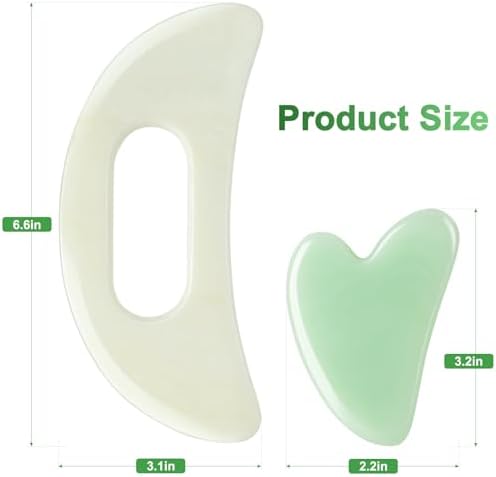 Jade Stone Gua Sha Massage Tool Set Larger Guasha Board with Handle Muscle Scraping Massage Tools Facial Anti Cellulite Spa Acupuncture Tools for Massage, Lymphatic Drainage Valentine's Day Gifts