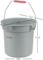 4 Pcs Plastic Commercial Pail with Handle for Cleaning, 14 Quart Sturdy Spout Pail Bucket, Gray