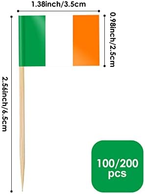 AhfuLife Irish Flag Toothpick for St. Patrick's Day Decorations, 100 PCS Ireland Flags Cupcake Toppers, Mini Irish Flag Cocktail Picks for Irish Party Supplies, Ireland Festival Decorations