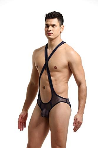 Men's Mesh Jockstrap Bodysuit Leotard Wrestling Singlet Bodysuit