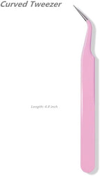 Stainless Steel Eyelash Extension Tweezers Straight and Curved Tip Eyelash Tweezers for Eyelash Extension Applications with Eyelash Brush (4PCS)