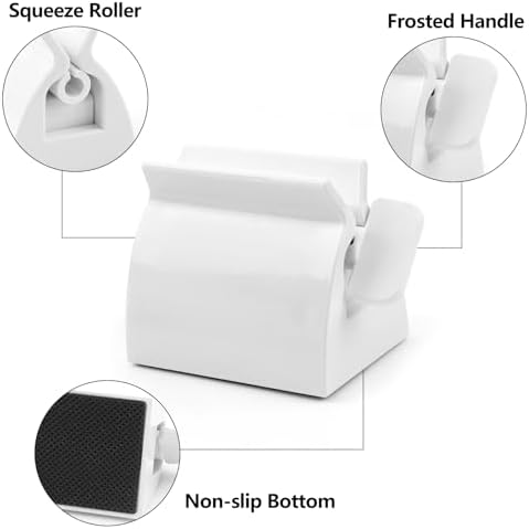 2Pcs Rolling Toothpaste Squeezer, Toothpaste Dispenser Rollers, Tube Squeezer Seat Holder Stand for Bathroom Accessories, White and Red