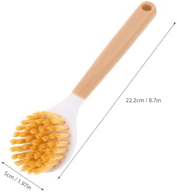 Cabilock Kitchen Dish Brush with Handle, Heavy Duty Stiff Scrub Brush for Cleaning Pans, Wok, Pots and Sink, Non-Scratch Dishwashing Scrubber with Scraper for Household Kitchen Utensil Supply