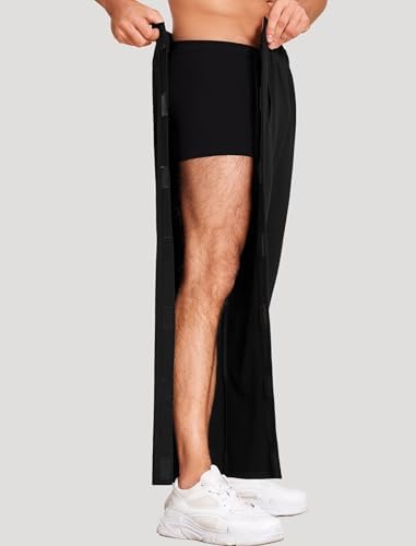 Deyeek Men's Tear Away Pants 2 Side Snap Open Bottom Sweatpants Loose Fit Casual Post Surgery Pants with Pockets