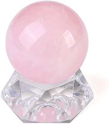 Jovivi 1.5"(40mm) Natural Rose Quartz Sphere Gemstone Healing Crystal Ball with Acrylic Stand Sculpture Figurine for Home Decorative Divination or Feng Shui and Fortune