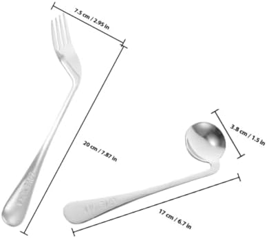 1 Set of Adaptive Utensils Angled Fork and Spoon Stainless Steel Elderly Right Handed Anti Shake Eating Utensils Self-feeding Learning Bendable Handle Silverware
