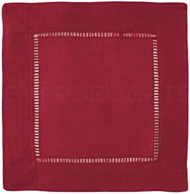 CleverDelights Red Hemstitch 6" Cocktail Napkins - 12 Pack - 55/45 Linen Cotton Blend