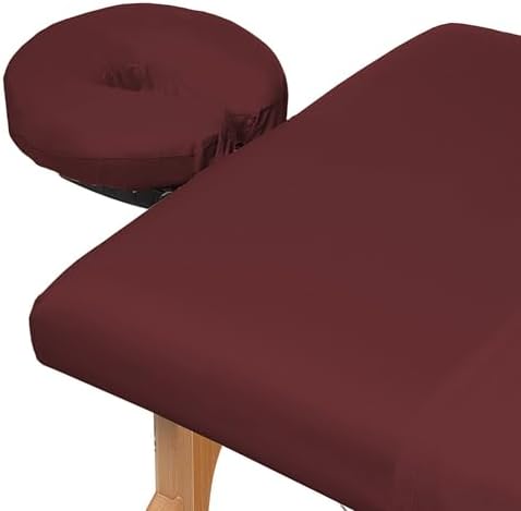 Saloniture 3-Piece Microfiber Massage Table Sheet Set - Premium Facial Bed Cover - Includes Flat and Fitted Sheets with Face Cradle Cover - Burgundy