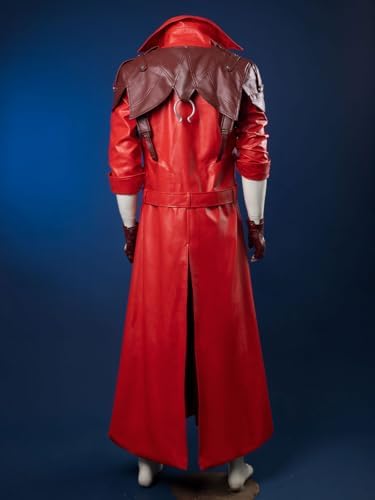 CosFantasy Game Cosplay Long Jacket Coat Costume Mens Pu Leather Coat Red Jackets for Halloween