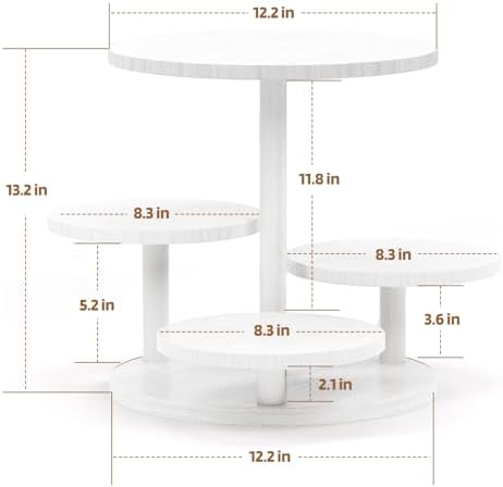 HURZMORO 4 Tier Round Cupcake Tower Stand for 50 Cupcakes,Wood Cake Stand with Tiered Tray Decor,Farmhouse Tiered Tray Decor,Cupcake Display for Birthday Graduation Baby Shower Tea Party,White
