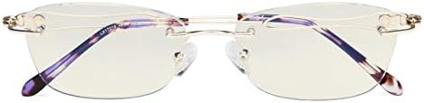 Eyekepper Rimless Blue Light Filtering Computer Glasses - Ladies Stylish Reading Eyeglasses - UV420 Protection Anti Eye Strain Tired Eye Relief Readers Women - +0.75 Gold Frame with Purple Temple Tips