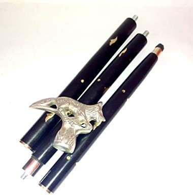 Silver Antique Handmade Dragon Walking Cane Wolf Head Handle Wooden Walking Wood, Aluminum Stick