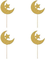 SWYOUN 48PCS Glitter Moon and Star Eid Mubarak Cupcake Topper Ramadan Kareem Party Supplies Islamic Muslim Party Decorations