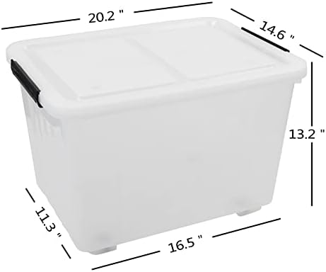 50 Quart Storage Boxes with Wheels, Large Plastic Storage Tote Bins Set of 4