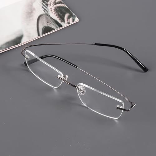 Eyekepper Titanium Rimless Reading Glasses Frameless Rectangle Readers Women Men Gunmetal +2.25