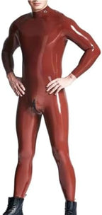 Men Latex Catsuit Neck Entry With 3D Crotch Zipper Catsuit Bodysuit Rubber Gummi Jumpsuit