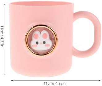 FRCOLOR Kids Toothbrush Cup with Handle, Cartoon Bunny Animal Mouthwash Cup for Children Brushing Teeth, Reusable Plastic Rinse Tumbler for Bathroom Sink and Travel 4.72X3.34X3.14In