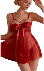 GRAYDREAM Sexy Nightgowns for Woman Beautiful See-through Mesh Big Bow Lace Temptation Nightgown Suit