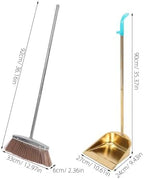 MERRYHAPY Gold Dustpan and Broom Set Stainless Steel Heavy Duty Cleaning Tools for Indoor and Outdoor Use with Ergonomic Handles 35.43 Inch Length