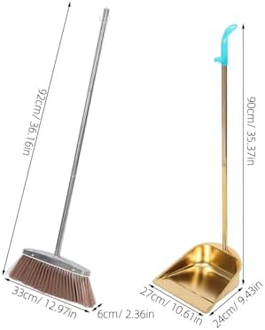 MERRYHAPY Gold Dustpan and Broom Set Stainless Steel Heavy Duty Cleaning Tools for Indoor and Outdoor Use with Ergonomic Handles 35.43 Inch Length