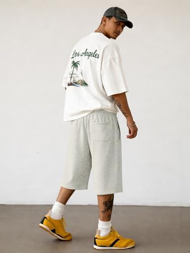 JMIERR 2026 Men's Baggy Sweat Shorts Lightweight Under Knee Casual Raw Hem Drawstring Y2K Shorts Loose Fit Gym Shorts