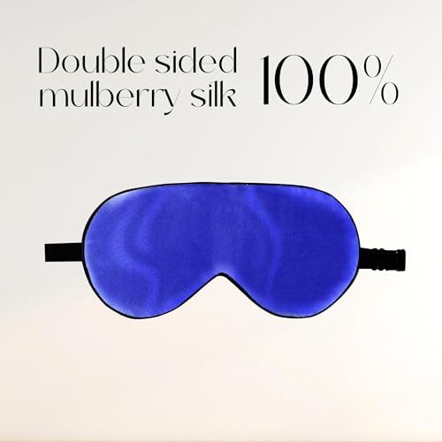 ZIMASILK 100% Natural Silk Sleep Mask Blindfold,Adjustable Super-Smooth Soft Eye Mask for Sleep with Bag(Royal Blue)