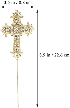 Cross Cake Topper Crystal Rhinestones Cross Cake Decoration for Baptisms Wedding Christenings Religious Party Decorations (Gold)
