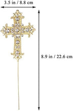 Cross Cake Topper Crystal Rhinestones Cross Cake Decoration for Baptisms Wedding Christenings Religious Party Decorations (Gold)