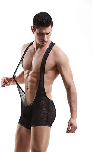 Swbreety Men's One-Piece Mesh Bodysuit Jockstrap Wrestling Singlet Underwear