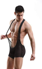 Swbreety Men's One-Piece Mesh Bodysuit Jockstrap Wrestling Singlet Underwear